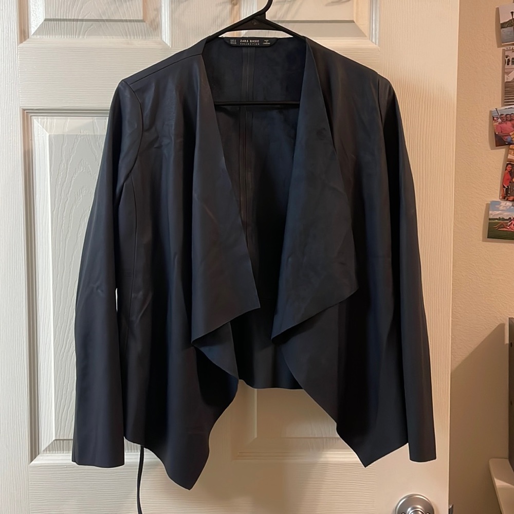 Zara navy leather jacket with suede lining! Never worn!